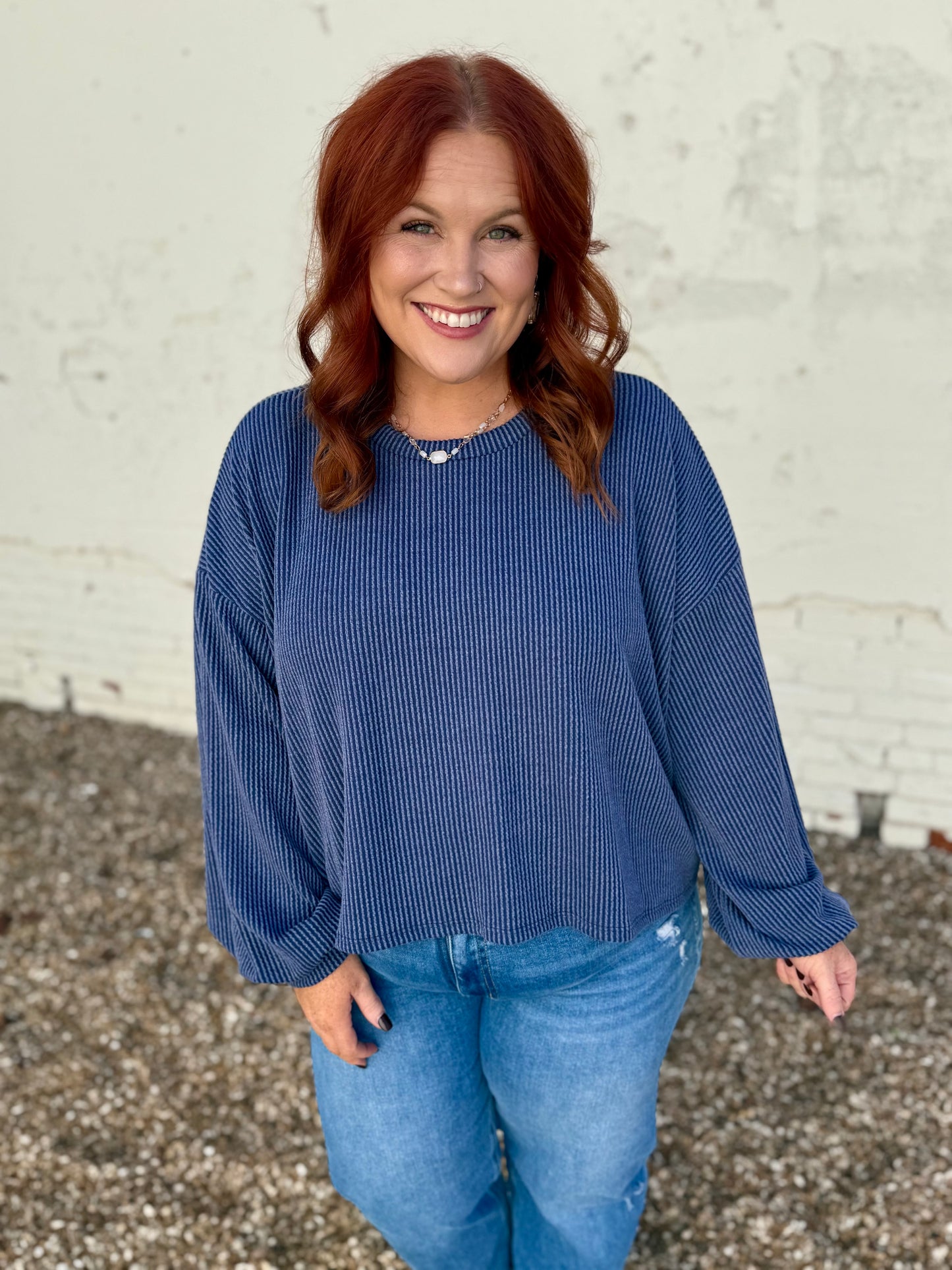 Sabrina Ribbed Top In Blue