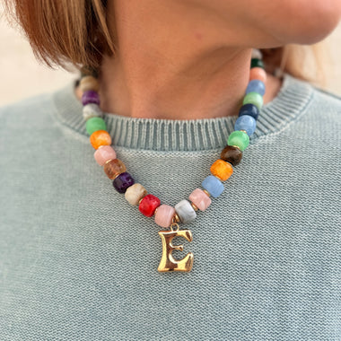 Chunky Beaded Initial Necklace