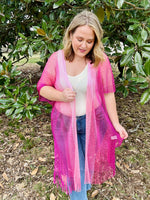 Fiona Netted Fringe Kimono in Pink