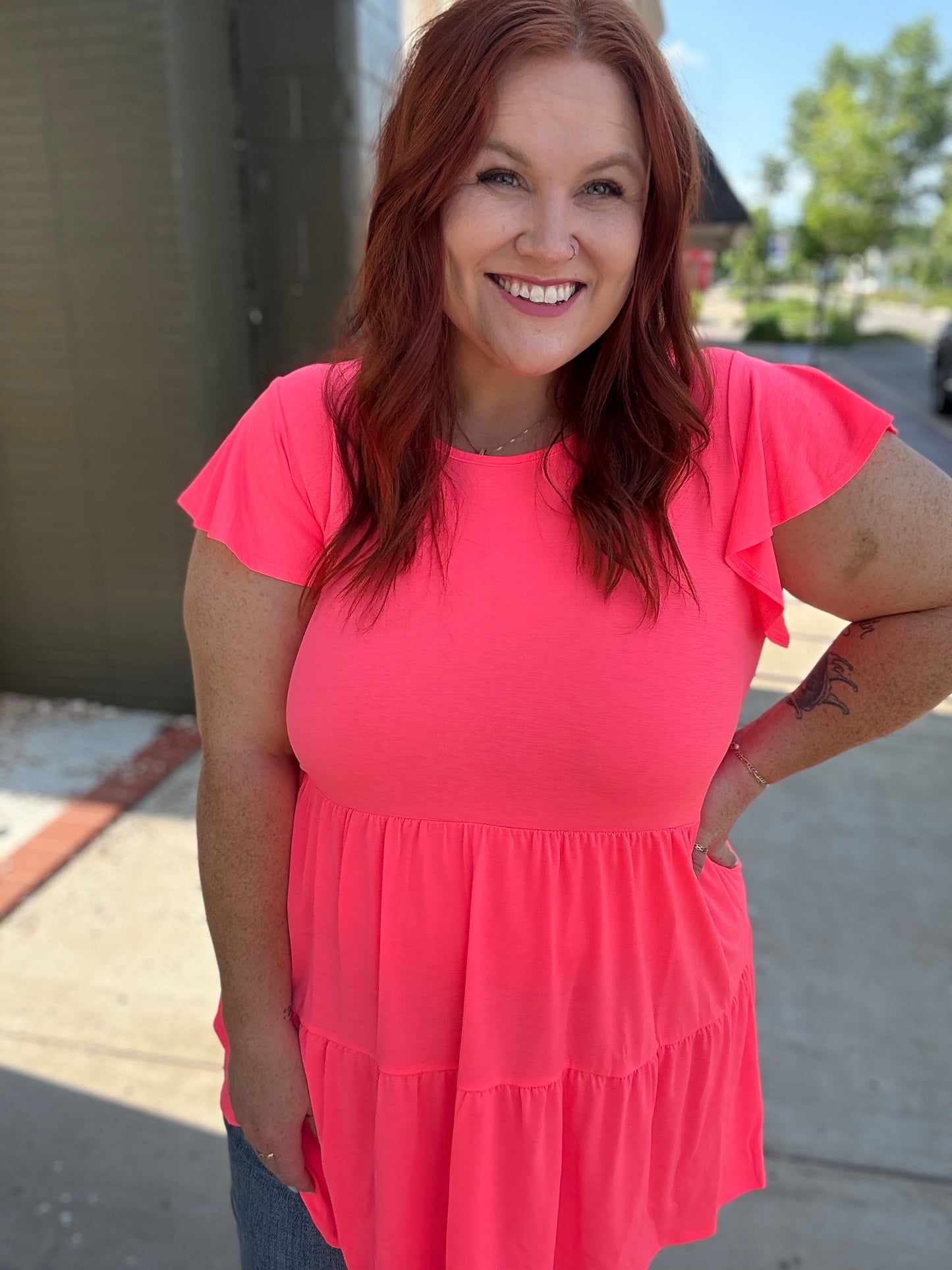Nellie Neon Coral Tiered Top