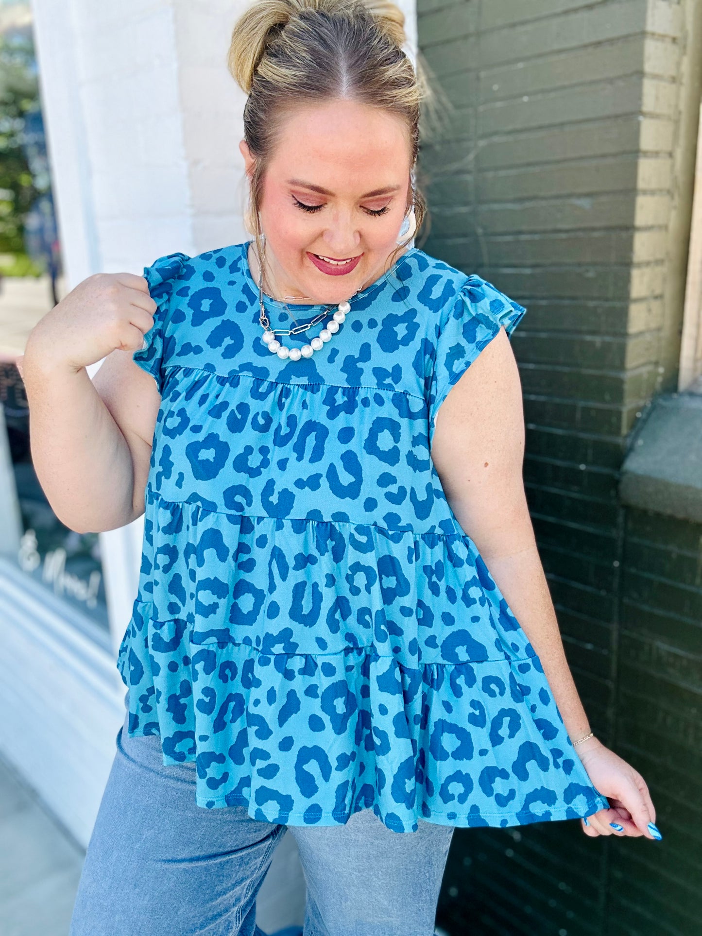 Tesli Animal Print Top in Teal