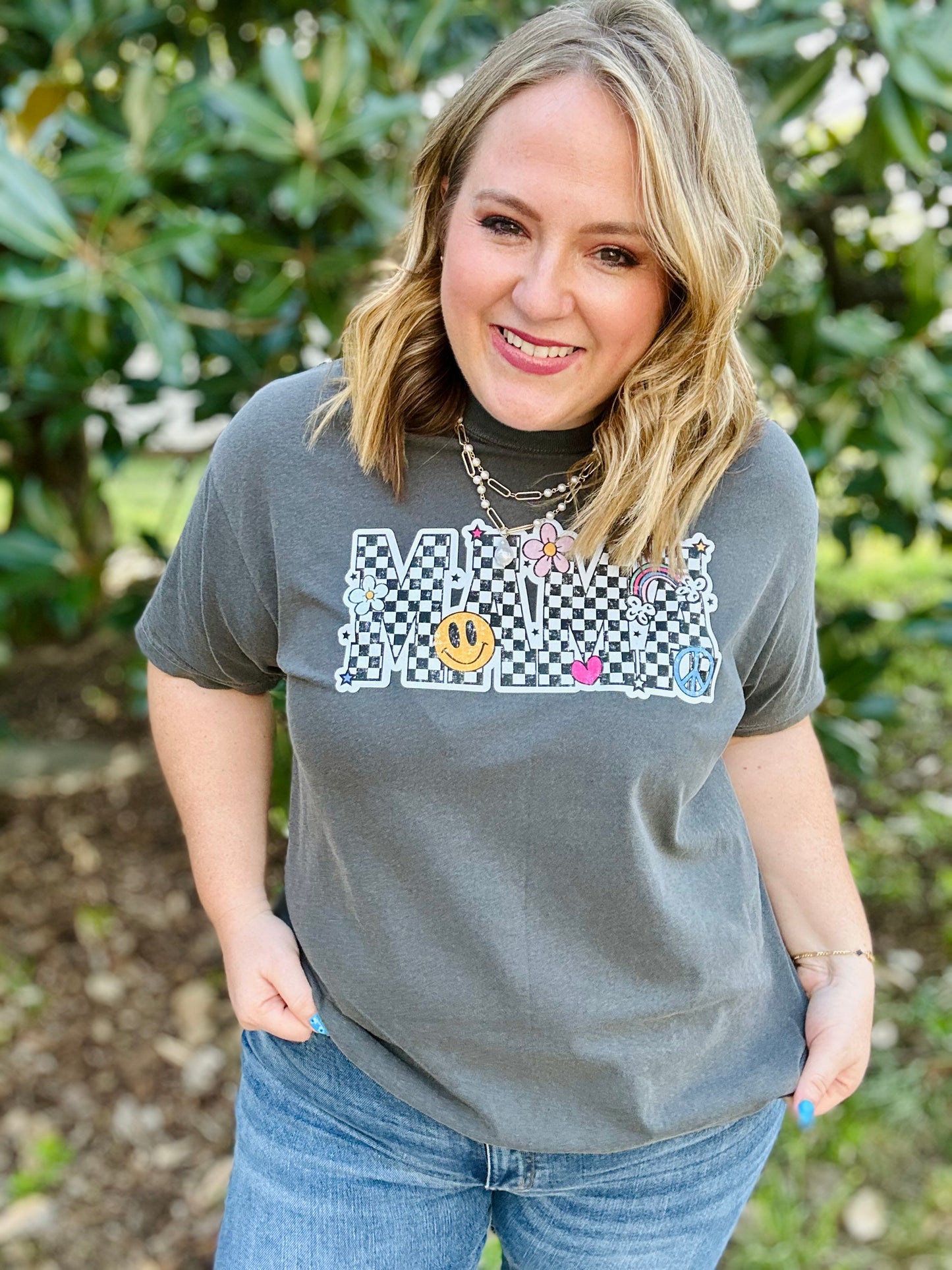 Checkered Mama Tee