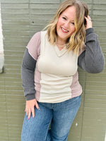 Puff Sleeve Urban Ribbed Color Block Top