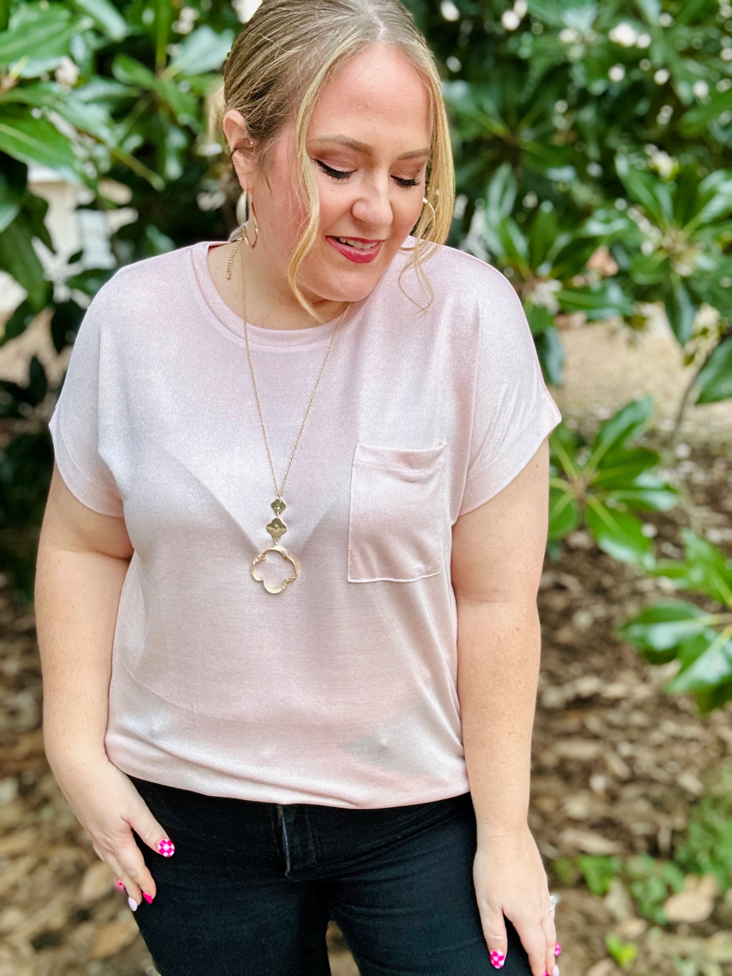 Chelsey Shimmer Pocket Tee (Multiple Colors)