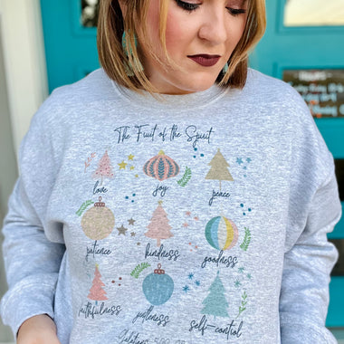 Christmas Fruits of the Spirit Sweatshirt on Gray