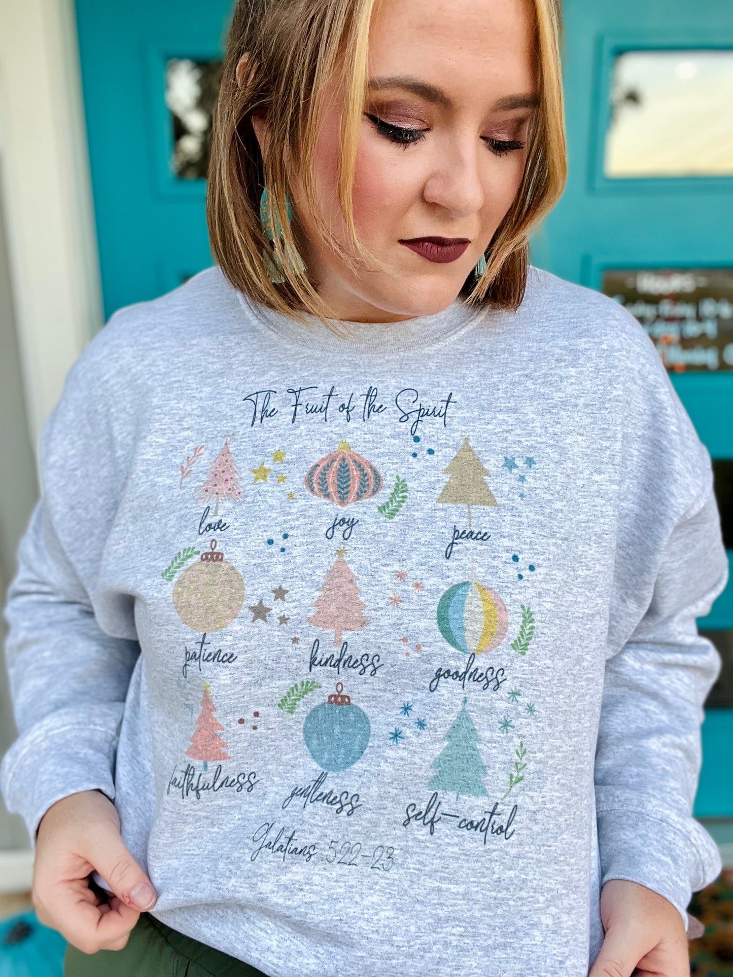 Christmas Fruits of the Spirit Sweatshirt on Gray