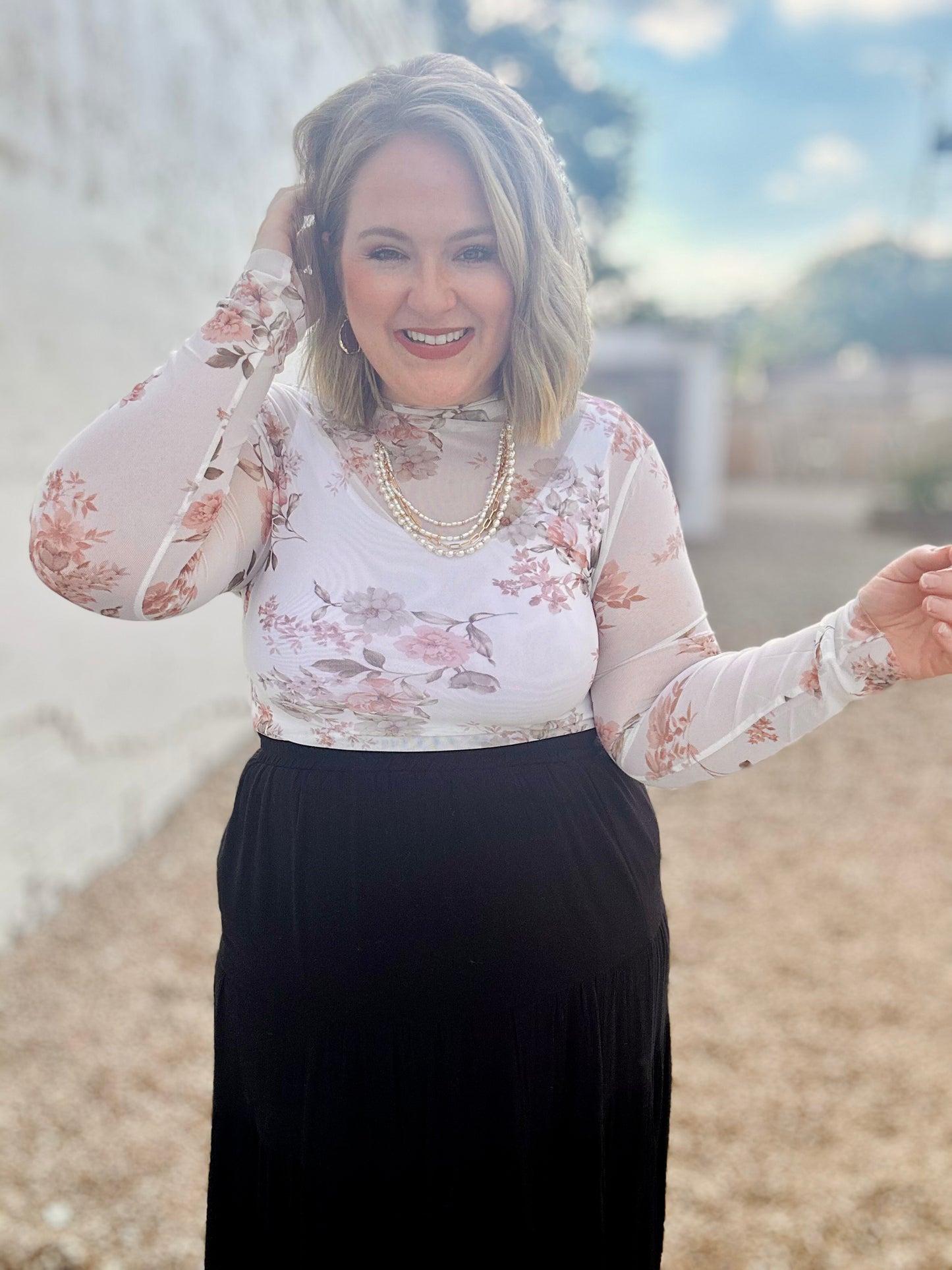 Ivory Floral Mesh Top