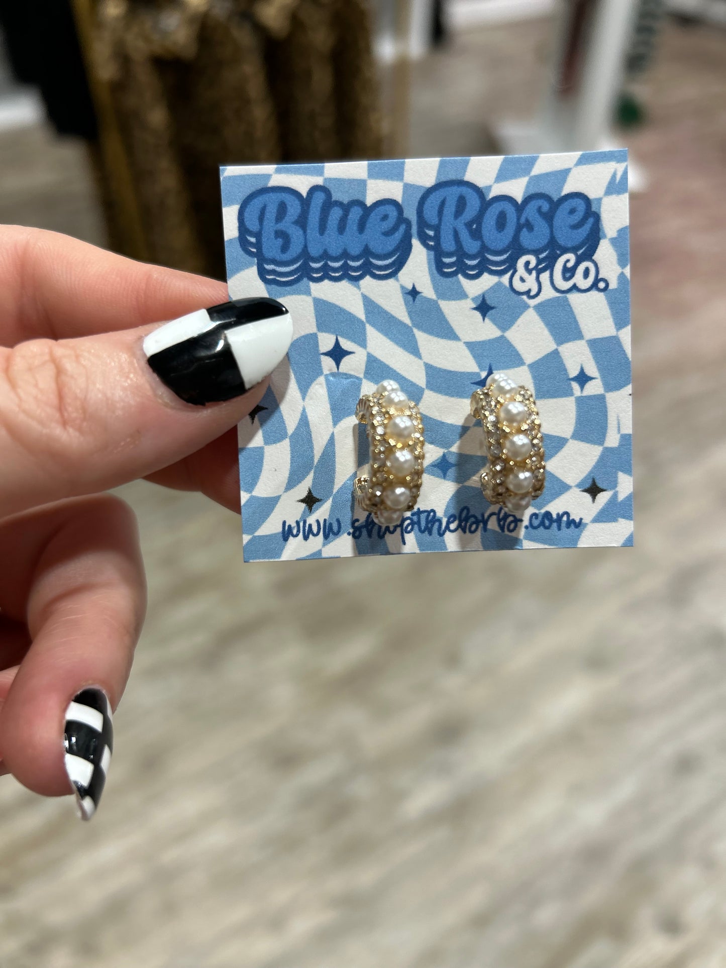 Pearl and Rhinestone Studded Hoops