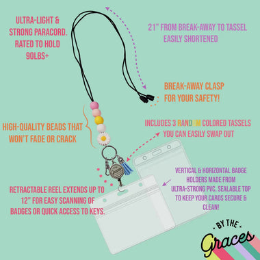 Retractable Beaded Lanyard (Multiple Colors)