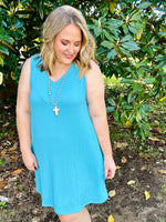 Penny V-Neck Ribbed Dress in Blue