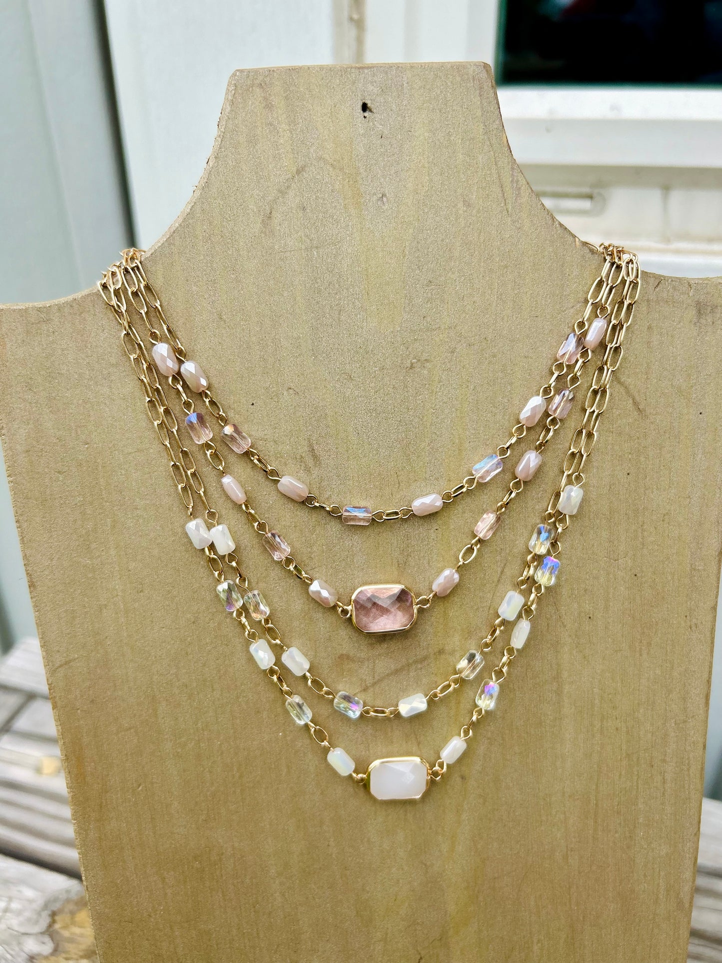 Layered Glass Crystal Necklace in White