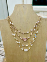 Layered Glass Crystal Necklace in White
