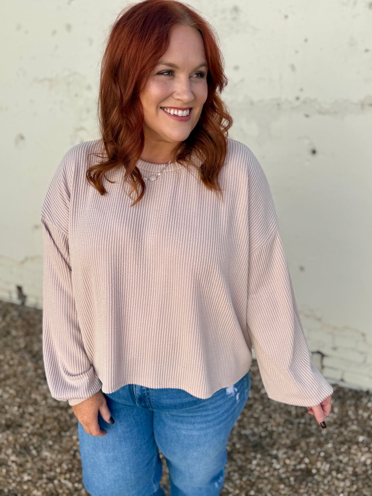 Sabrina Ribbed Top In Taupe