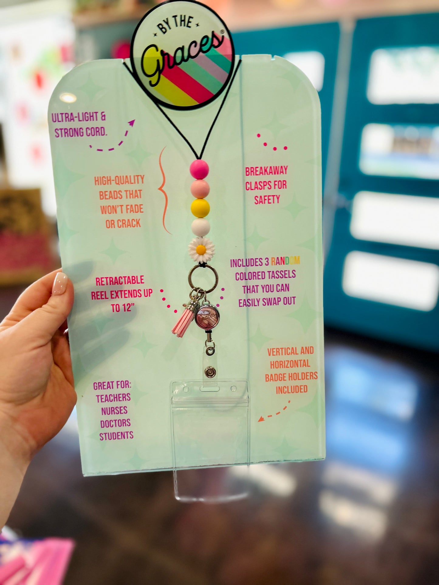 Retractable Beaded Lanyard (Multiple Colors)