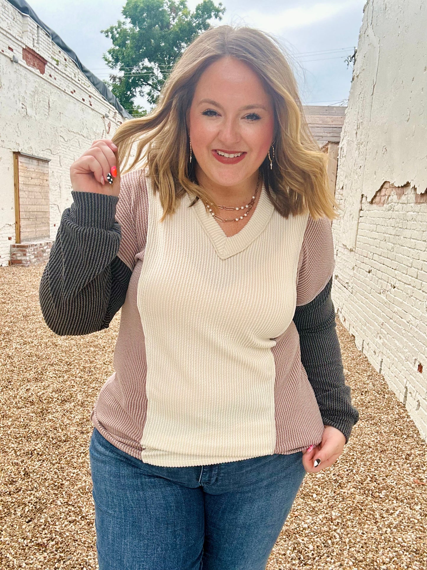Puff Sleeve Urban Ribbed Color Block Top