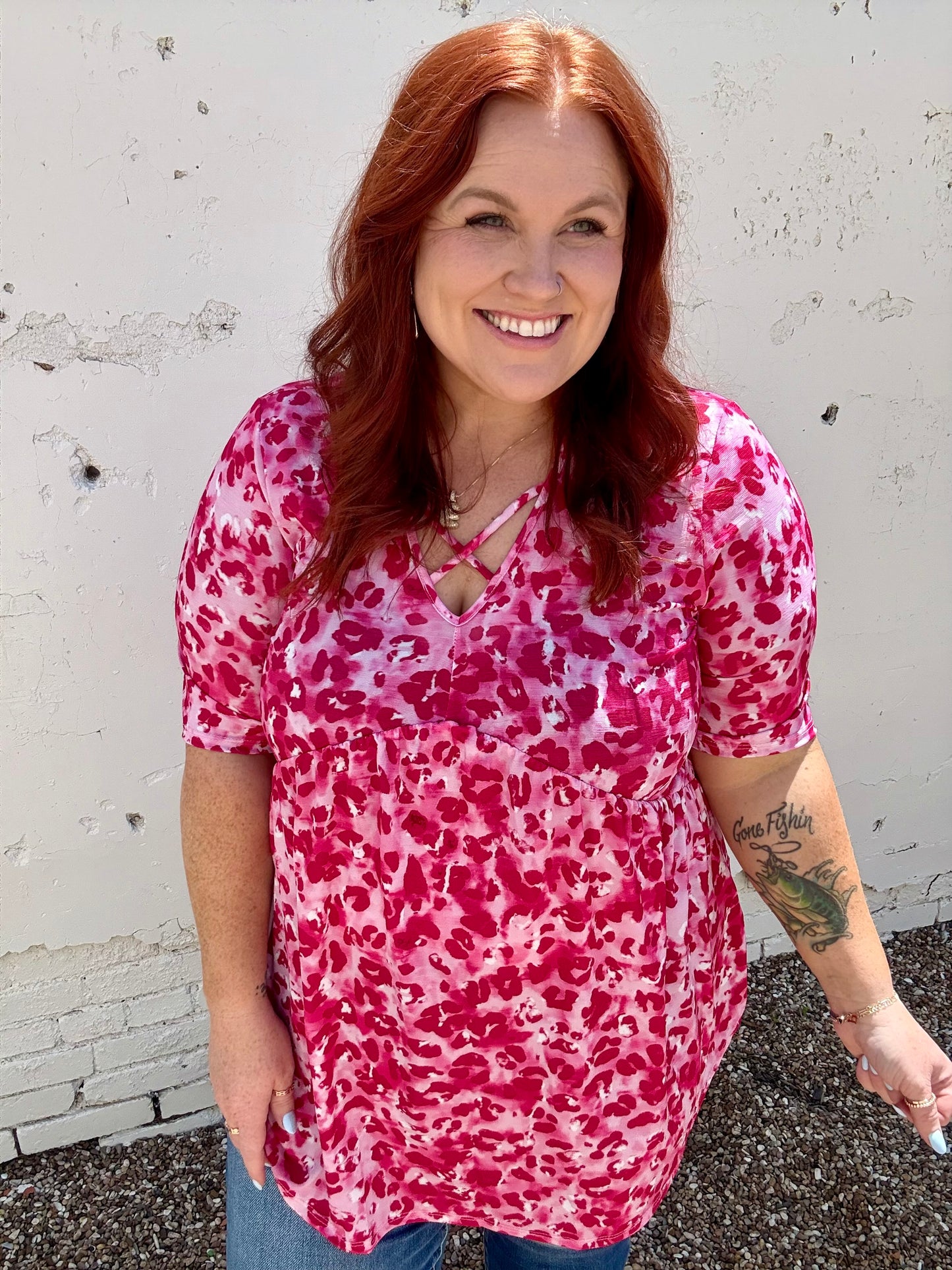 Annie Leopard Babydoll Top in Pink