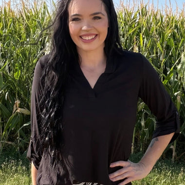 Market Special: Black 3/4 Sleeve Slinky Top
