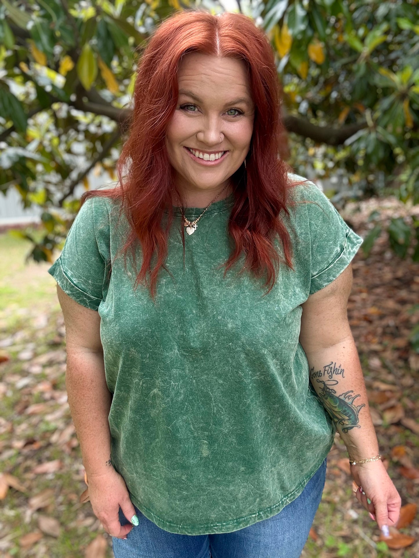 (RESTOCK) Elle Green Crinkle Washed Top
