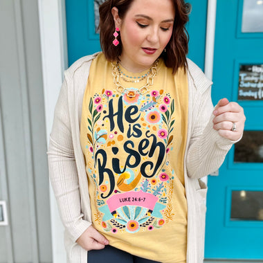 He Is Risen Floral Tee on Comfort Colors