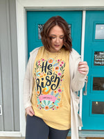 He Is Risen Floral Tee on Comfort Colors