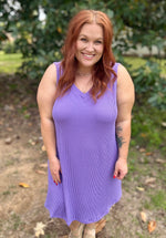Penny V-Neck Ribbed Dress in Purple