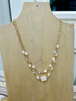 Layered Glass Crystal Necklace in White