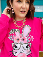 Leopard Bunny Bubble Sweatshirt on Hot Pink
