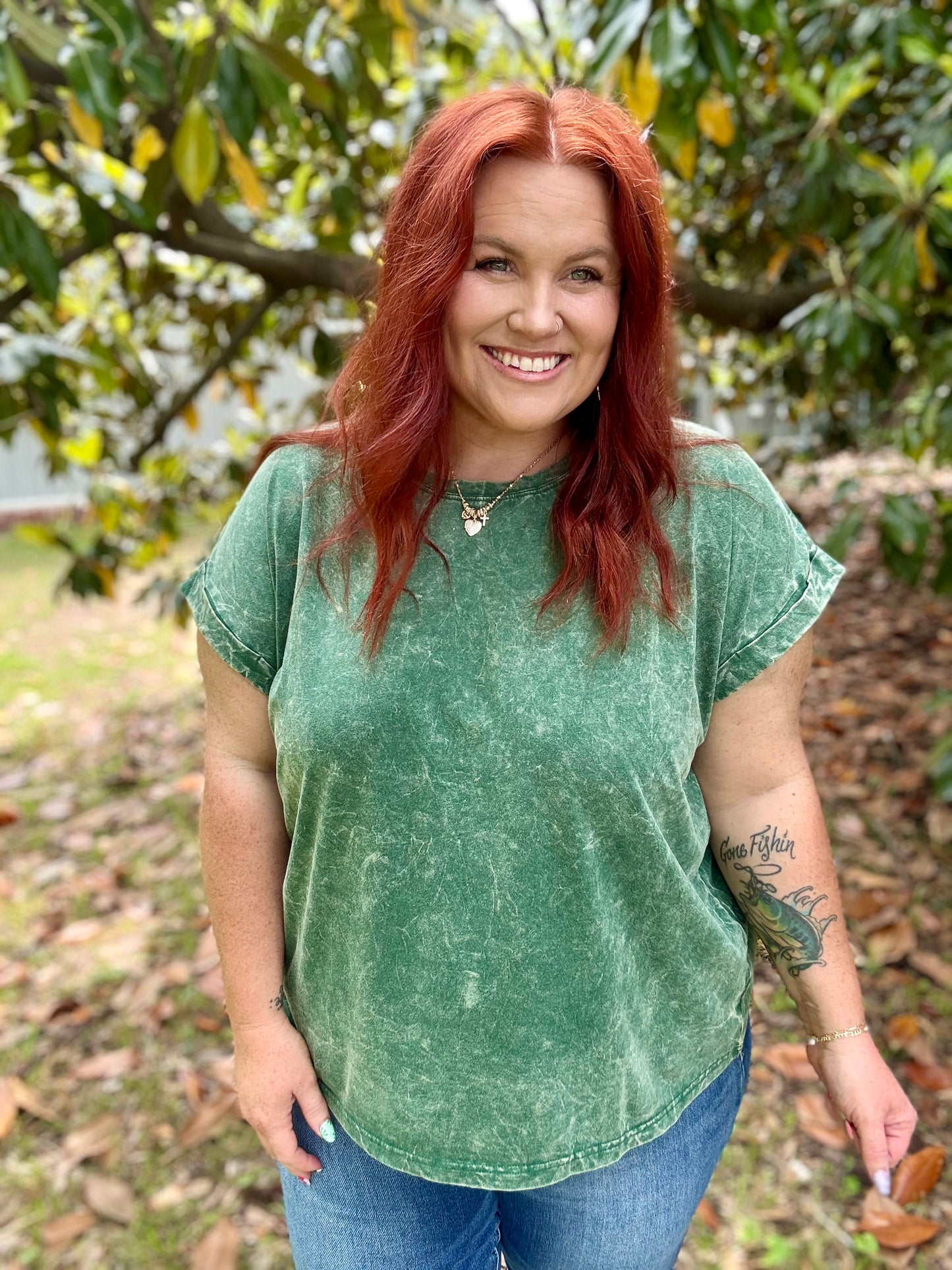 (RESTOCK) Elle Green Crinkle Washed Top