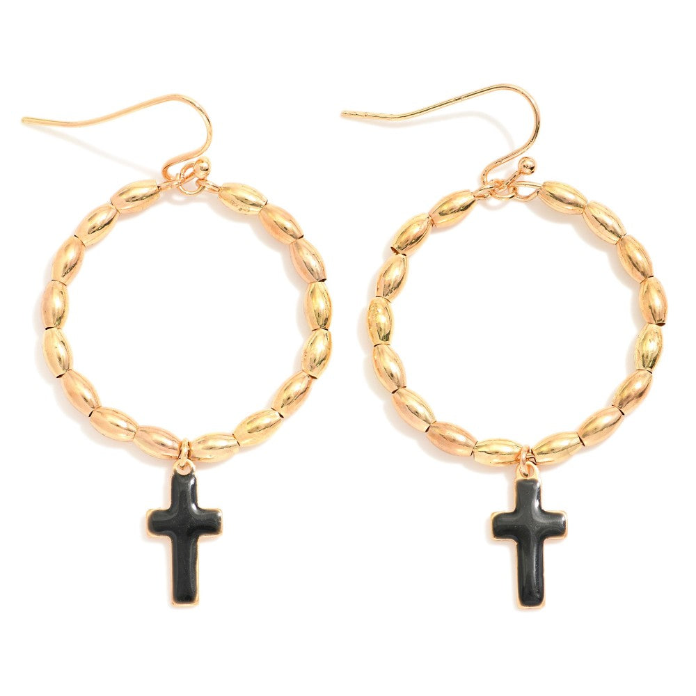 Metal Tone Cross Hoops (Multiple Colors)