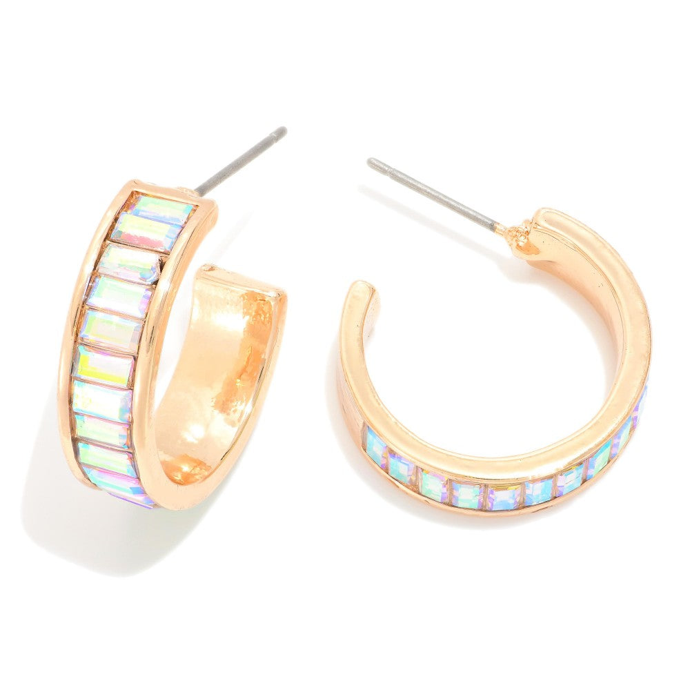 Baguette Studded Hoops (Multiple Colors)
