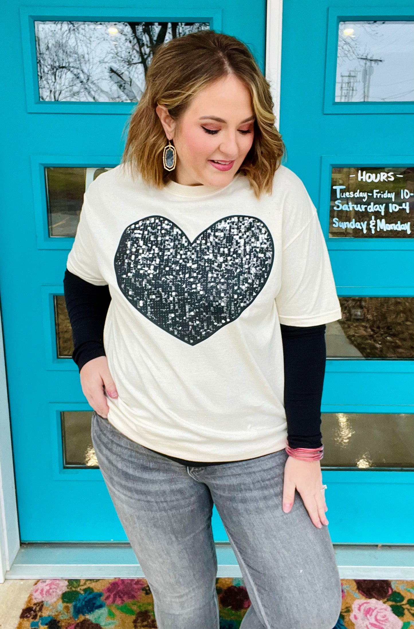 Faux Sequin Heart Tee on Comfort Colors
