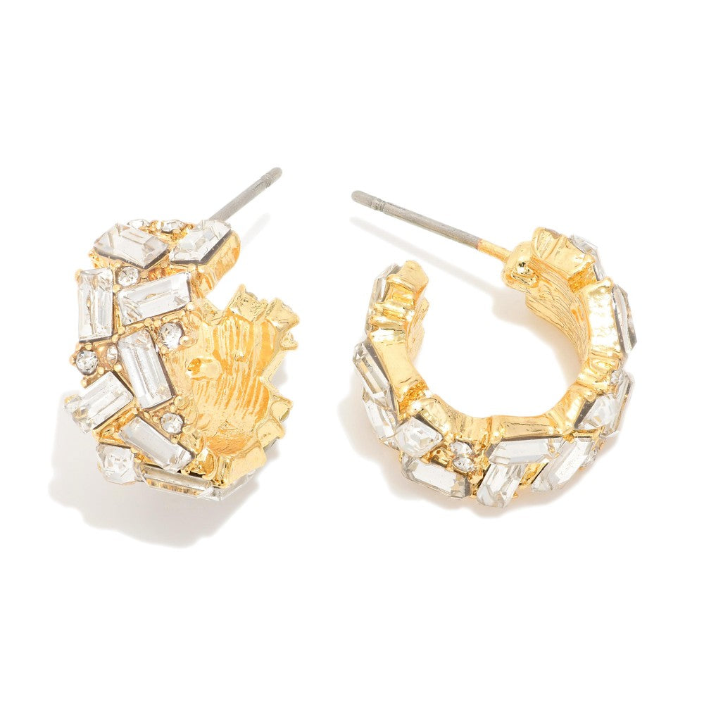 Emerald Cut Hoop Earrings (Multiple Colors)
