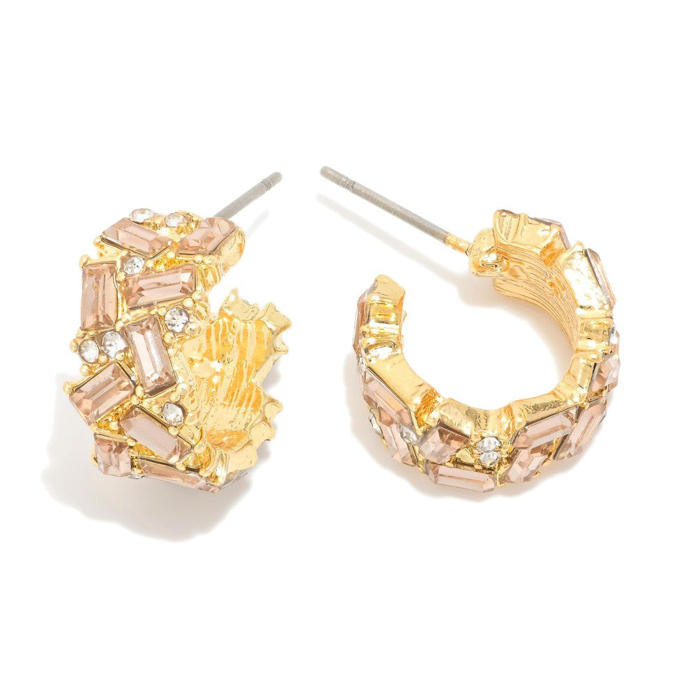 Emerald Cut Hoop Earrings (Multiple Colors)