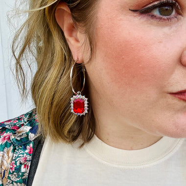Red Crystal Hoop Earrings