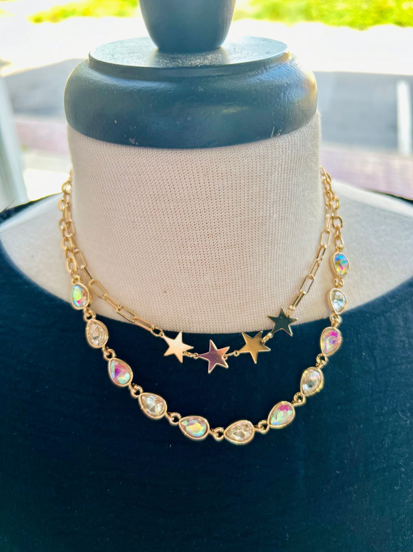Double Chain Teardrop Necklace with Stars