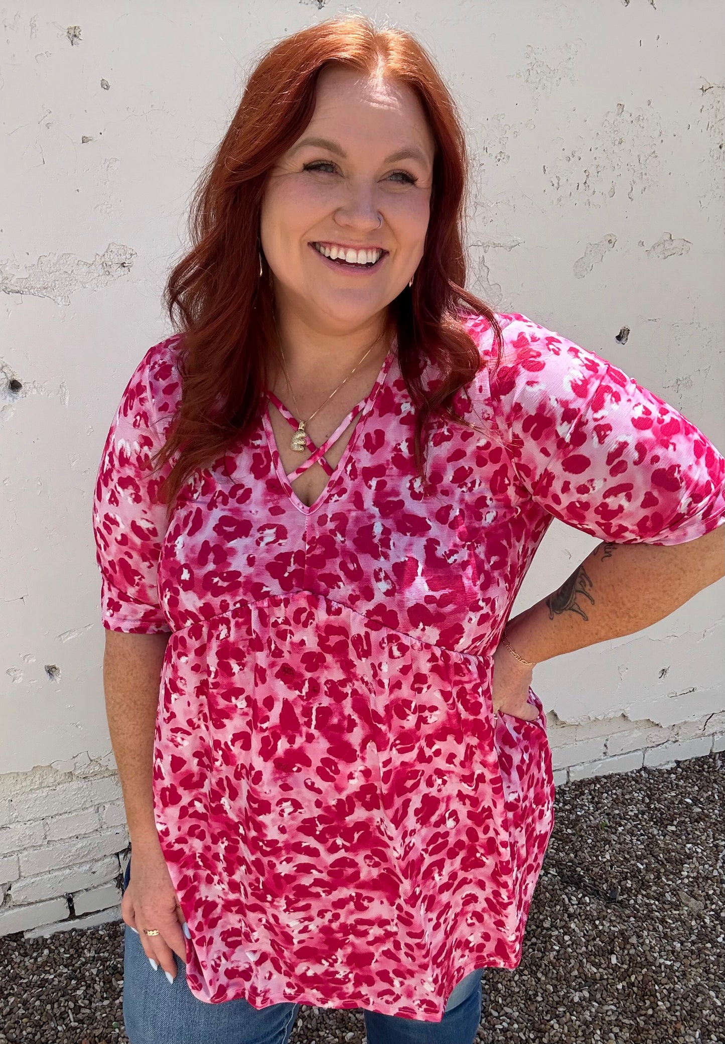 Annie Leopard Babydoll Top in Pink