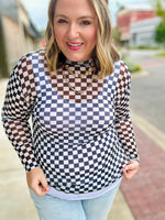 Black Checkered Mesh Top