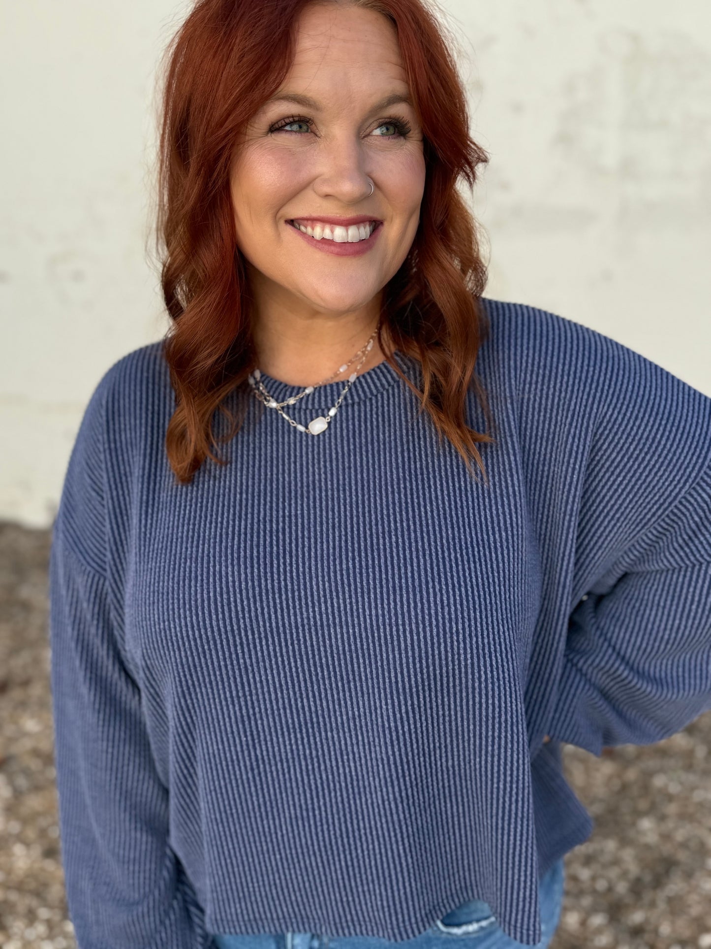 Sabrina Ribbed Top In Blue