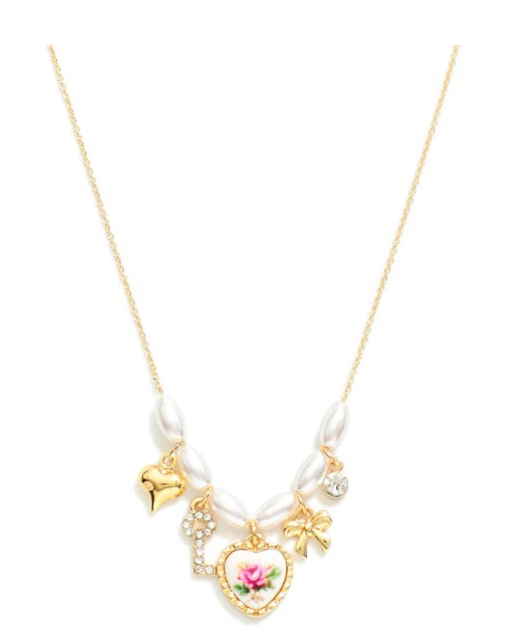 Dainty Gold Pearl Charm Necklace