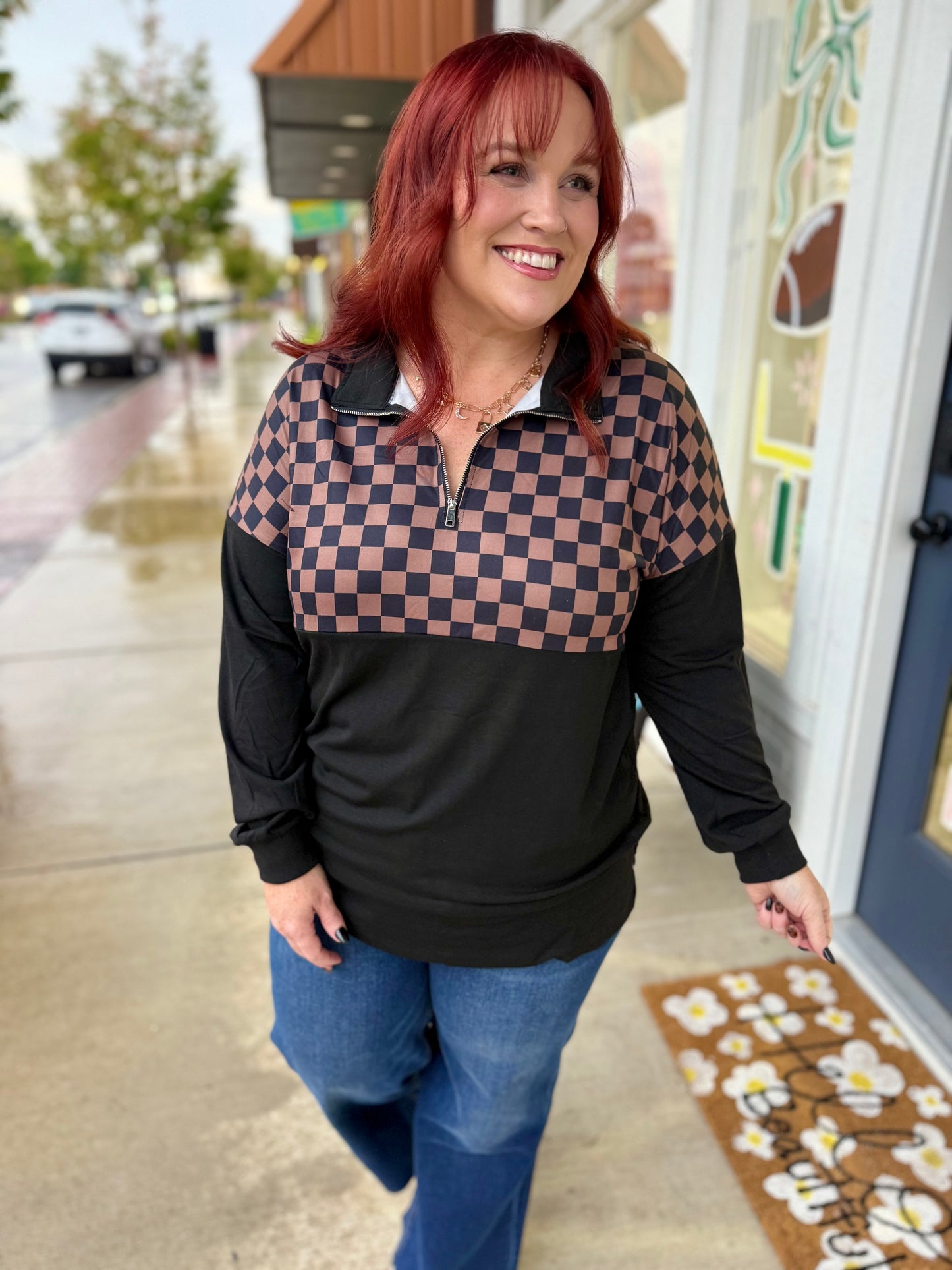 Checkered Half-Zip Pullover
