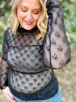 Bow Lace Mesh Top in Black