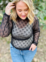 Bow Lace Mesh Top in Black