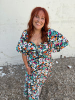 Tracy Black Floral Sweetheart Dress
