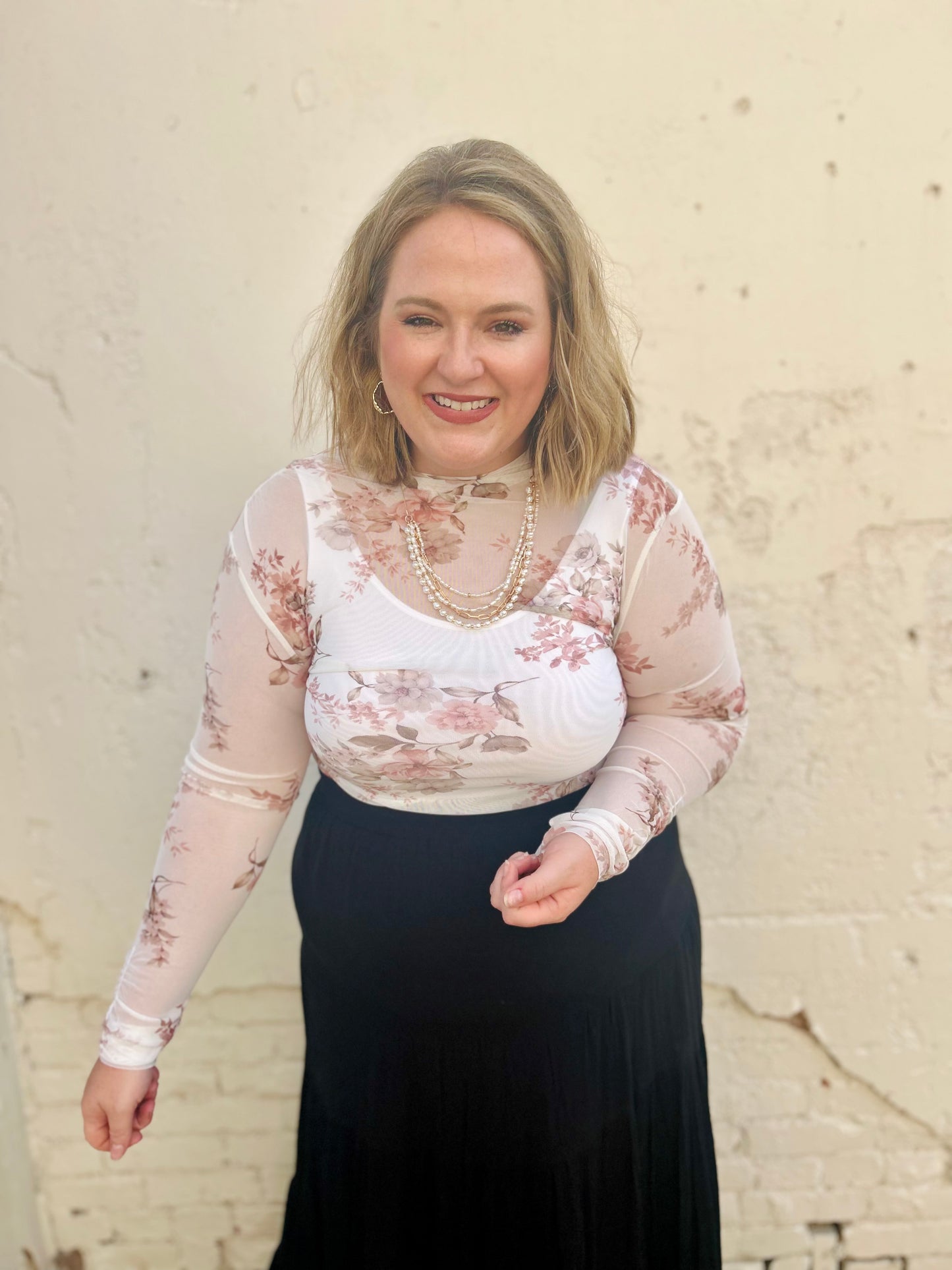 Ivory Floral Mesh Top