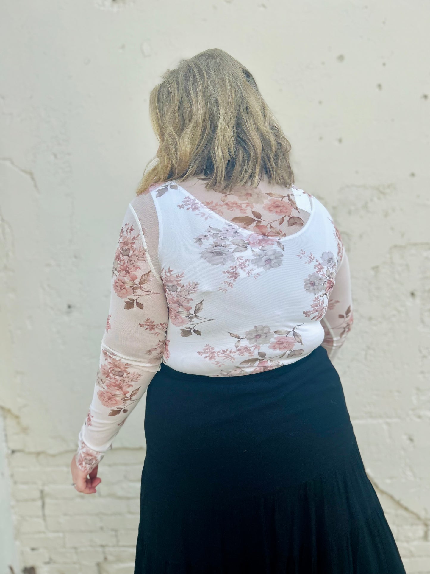 Ivory Floral Mesh Top