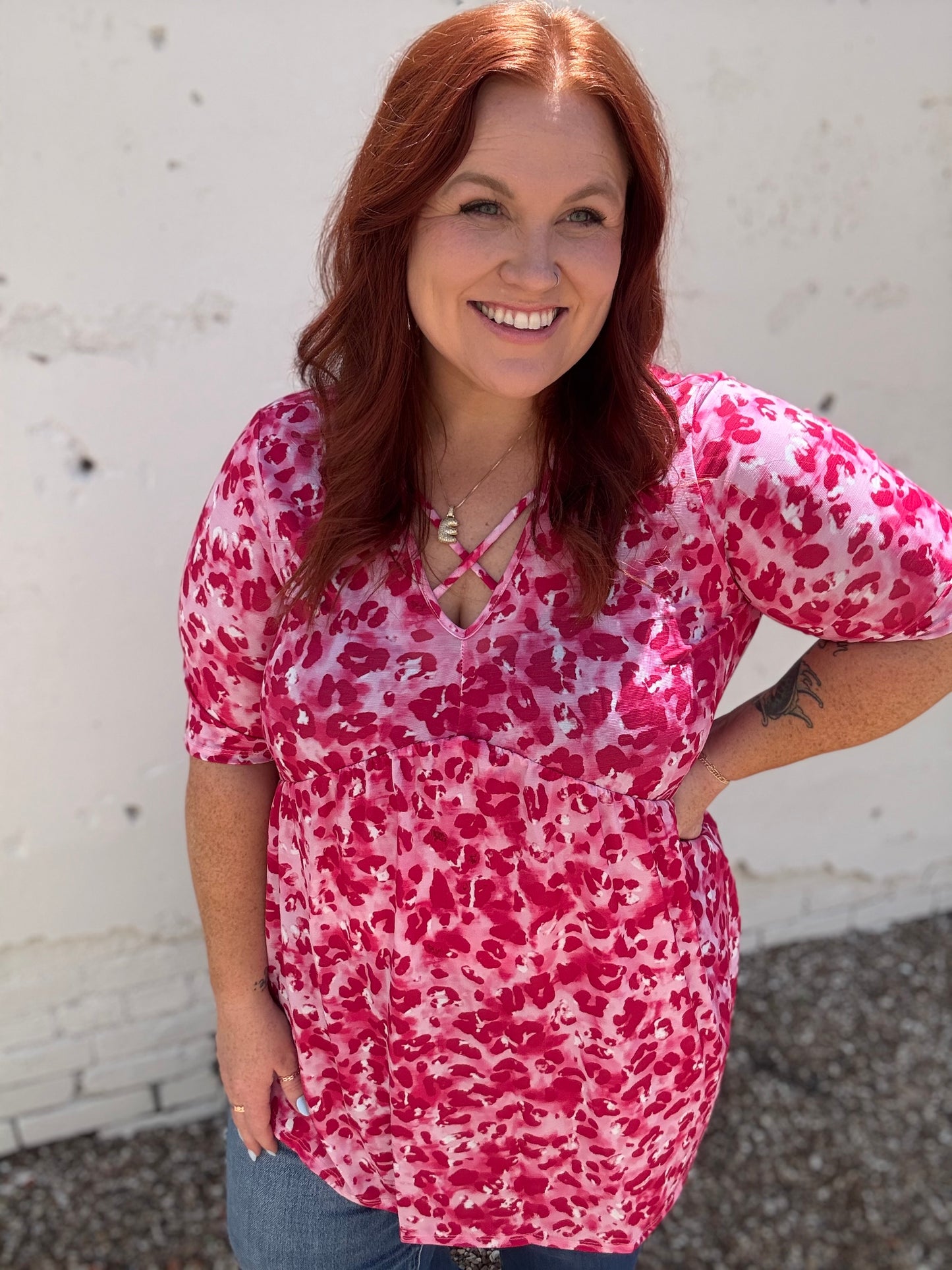 Annie Leopard Babydoll Top in Pink