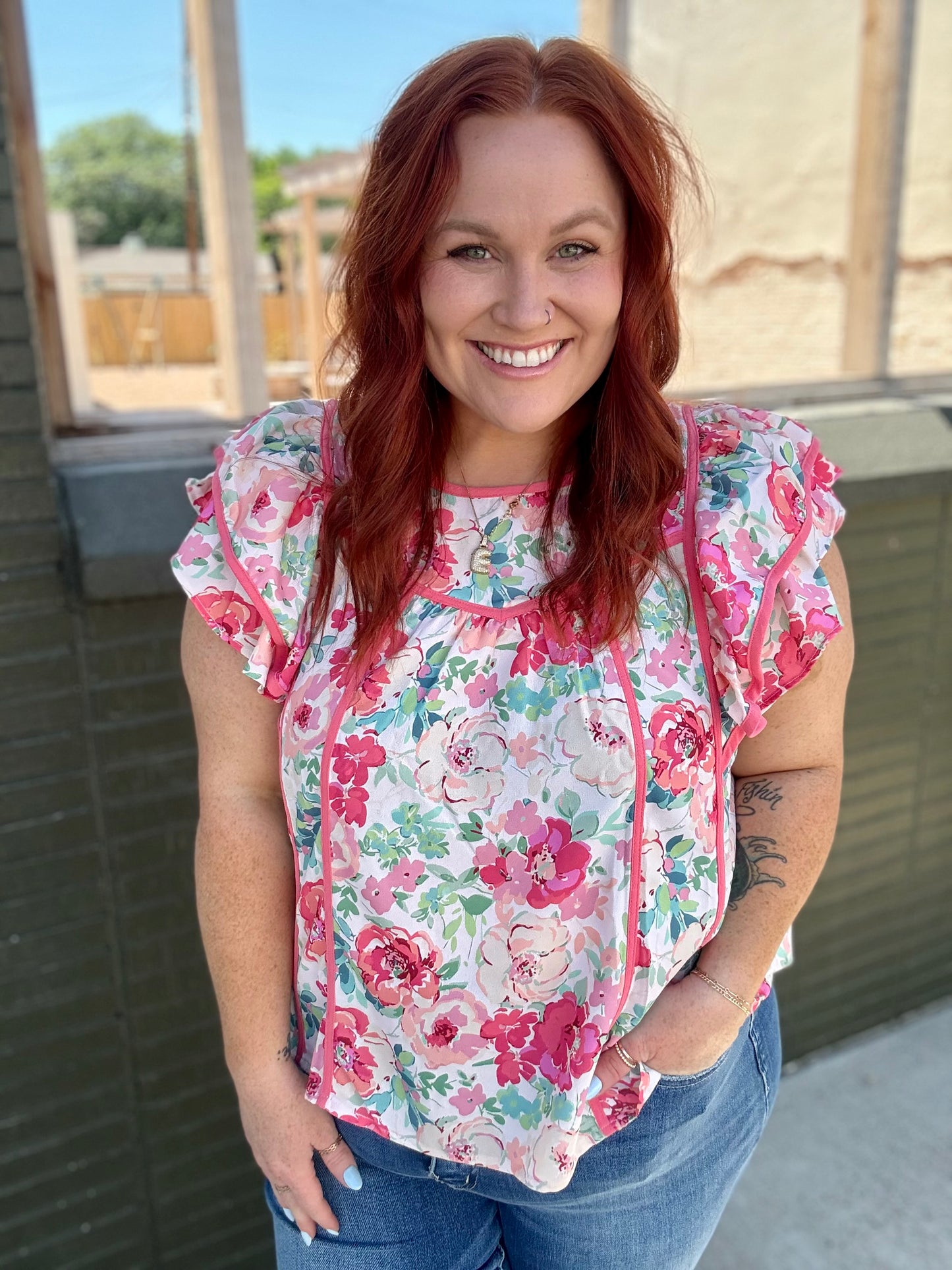 Starlet Peach Floral Top