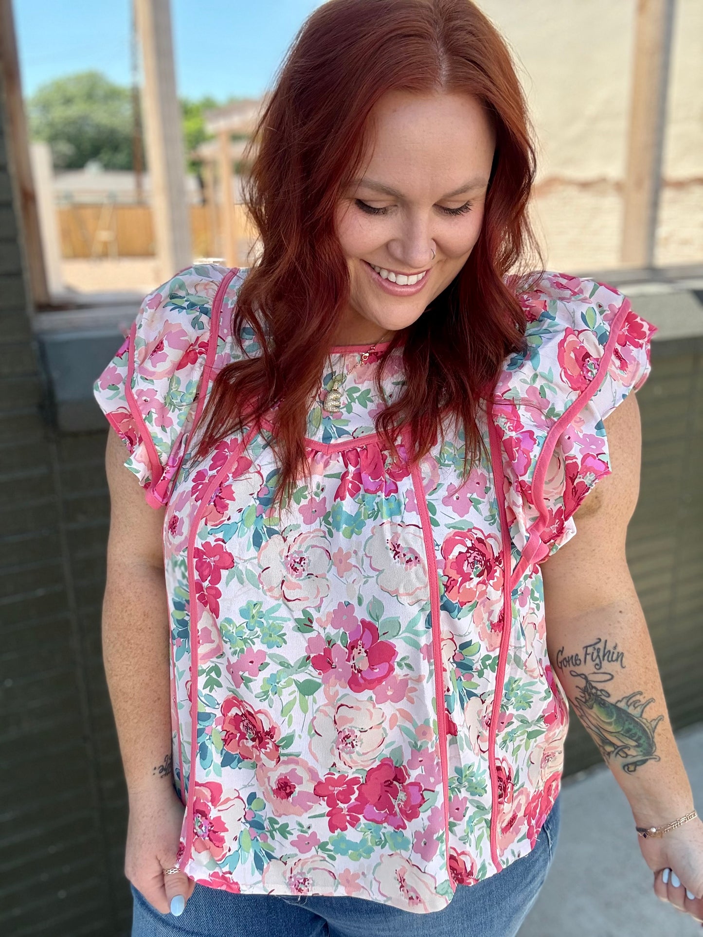 Starlet Peach Floral Top