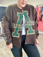 Faux Glitter Team Cardigan Sweatshirt (Customizable)