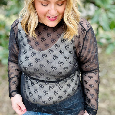 Bow Lace Mesh Top in Black